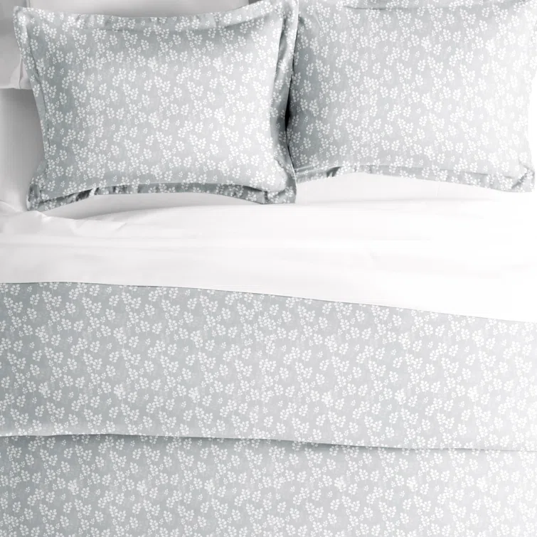 Gray Floral Microfiber Queen Duvet Cover Set