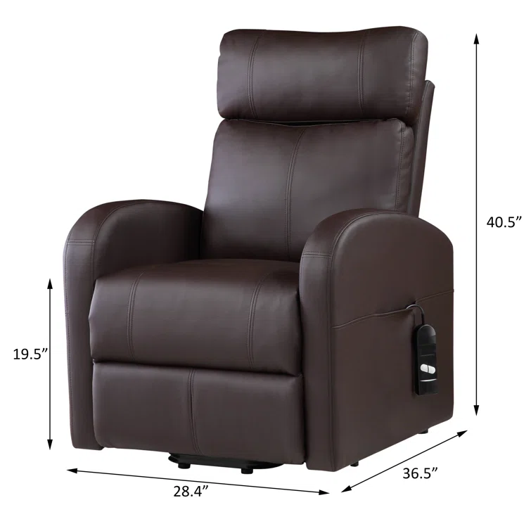 Ricardo Brown Faux Leather Swivel Recliner with Power Lift