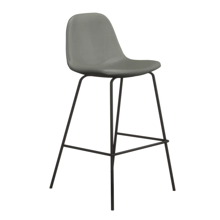 Gray Vegan Leather Bucket Seat Bar Stool with Metal Frame, Set of 2