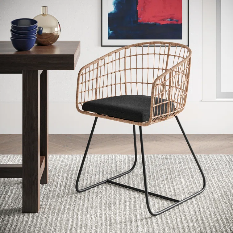 Graham Handwoven Rattan Lounge Chair with Black Cushion