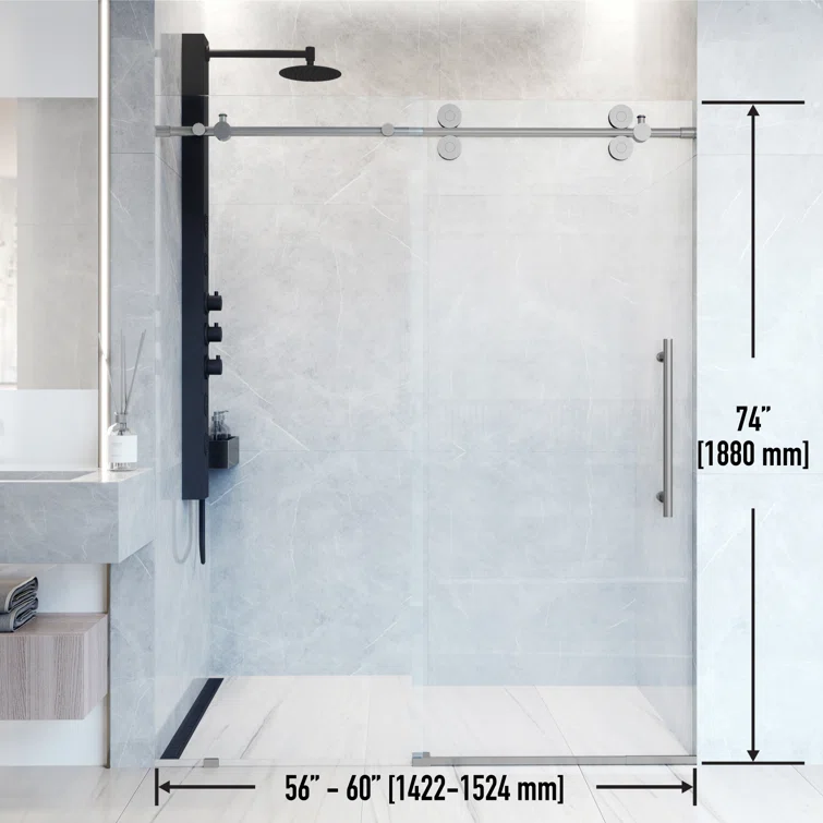 Elan 56-60" Frameless Sliding Shower Door with Stainless Steel Finish