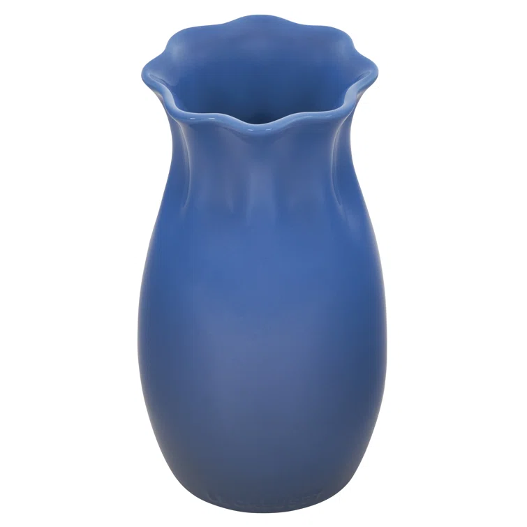 Sapphire Ceramic Bouquet Table Vase with Ruffled Embellishment