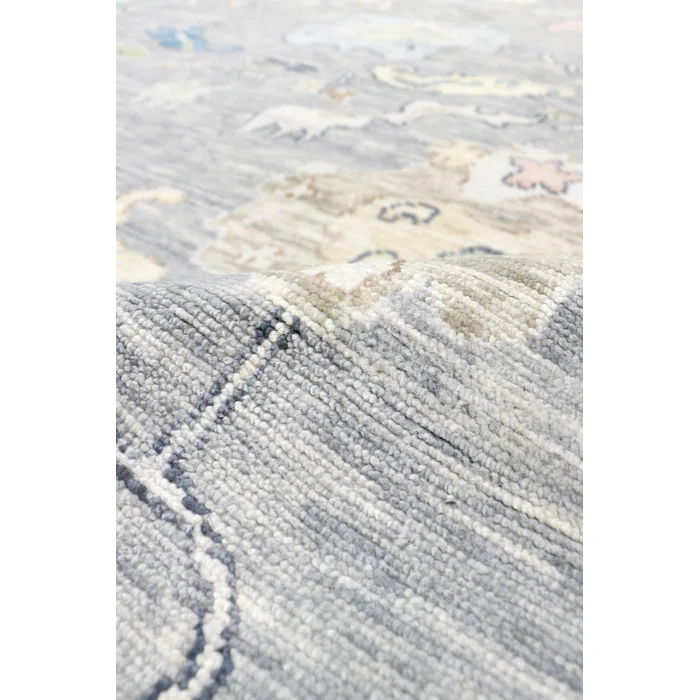 Elegant Oushak Hand-Knotted Floral Wool Rug in Turquoise - 9' x 12'