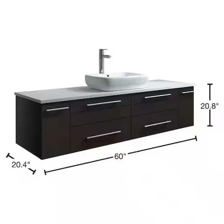 Espresso 60'' Wall-Mount Vanity with Quartz Top and Ceramic Sink