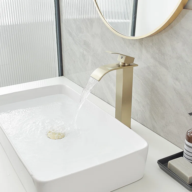 Brushed Gold Stainless Steel Single Handle Vessel Sink Faucet
