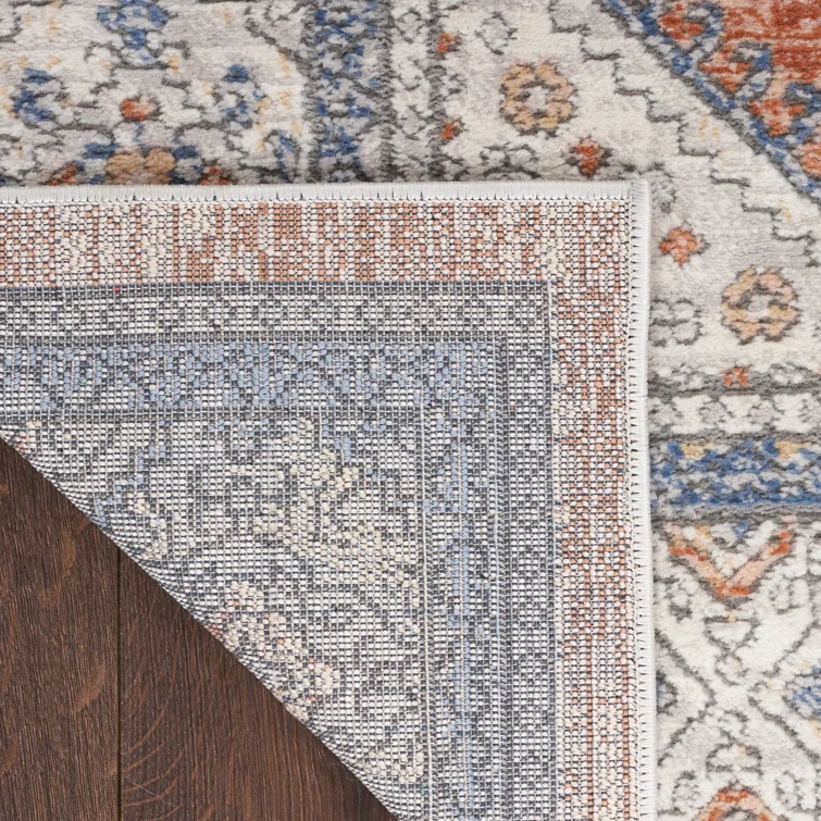 Gray and Orange Rectangular Synthetic Vintage Rug 2' x 3'