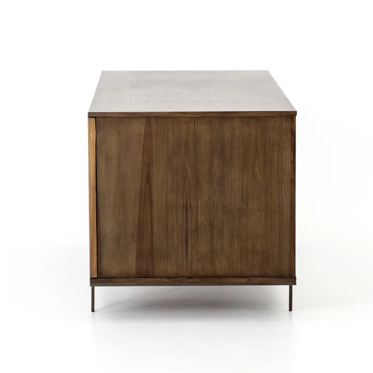 Natural Wood and Iron Home Office Desk with Drawer