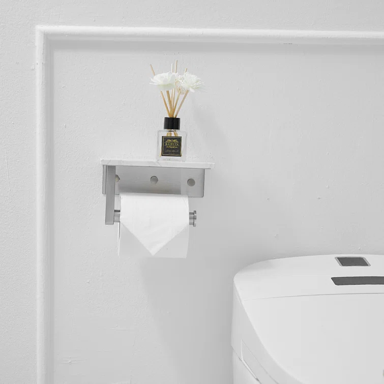 Brushed Gold Wall Mounted Toilet Paper Holder with Marble Shelf