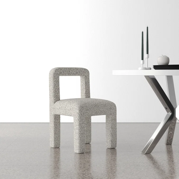 Gray Boucle Upholstered Open Back Dining Chair