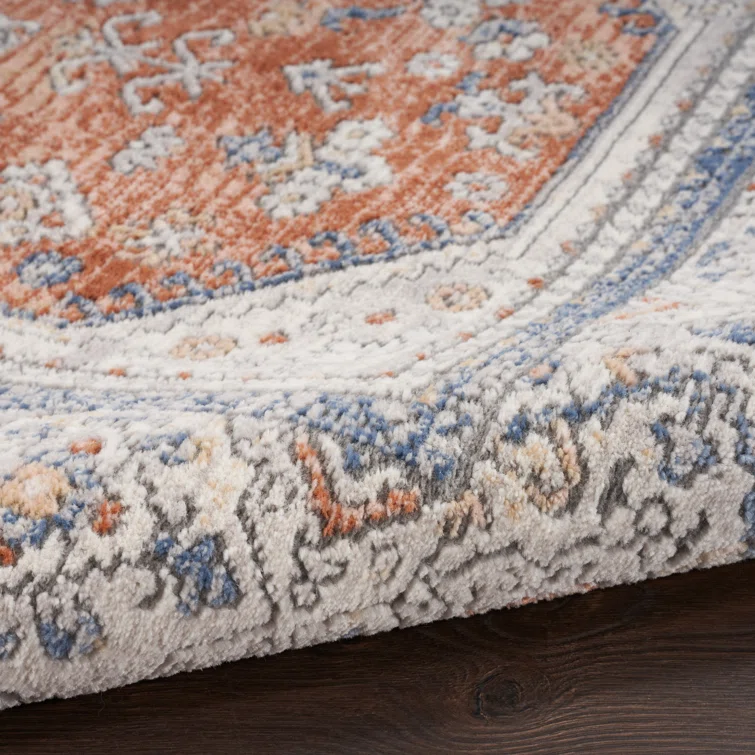 Gray and Orange Rectangular Synthetic Vintage Rug 2' x 3'