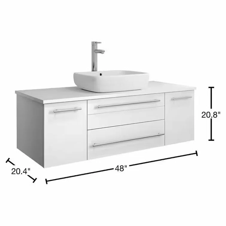 48" White Quartz Stone Wall-Mount Vanity with Vessel Sink
