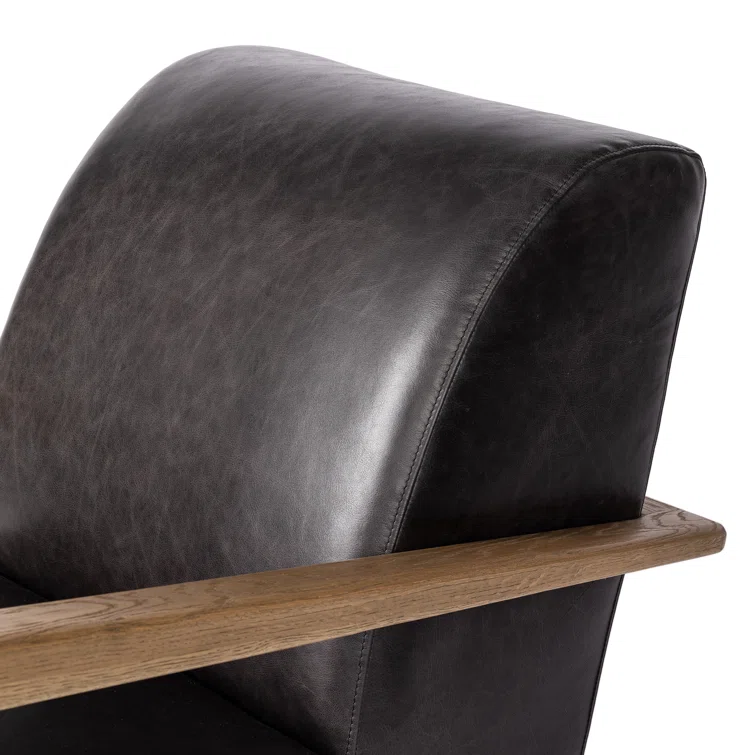 Sonoma Black Top-Grain Leather Armchair with Solid Oak Arms