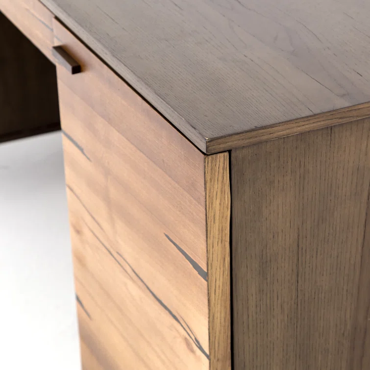 Natural Wood and Iron Home Office Desk with Drawer