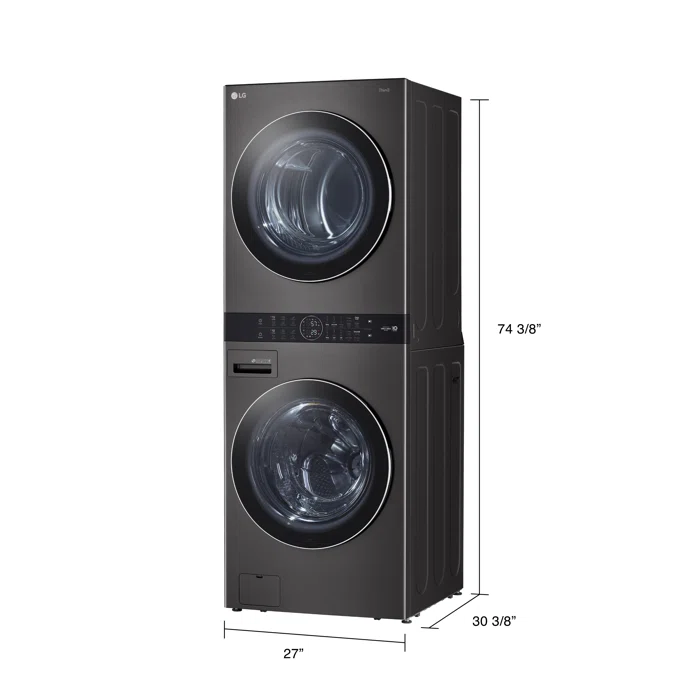 Black Steel 27" Smart Gas Washer and Dryer Set with LED Display
