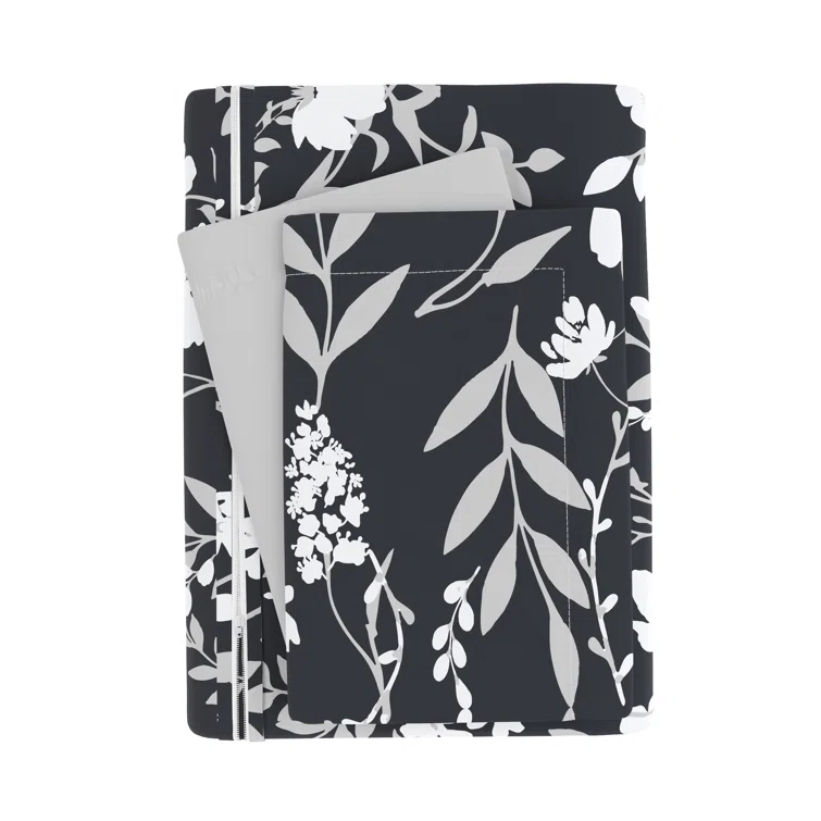 Black Floral Reversible Microfiber Full/Queen Duvet Cover Set