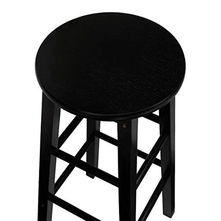 Classic Black Solid Wood 24" Round-Seat Kitchen Counter Stools, Set of 2