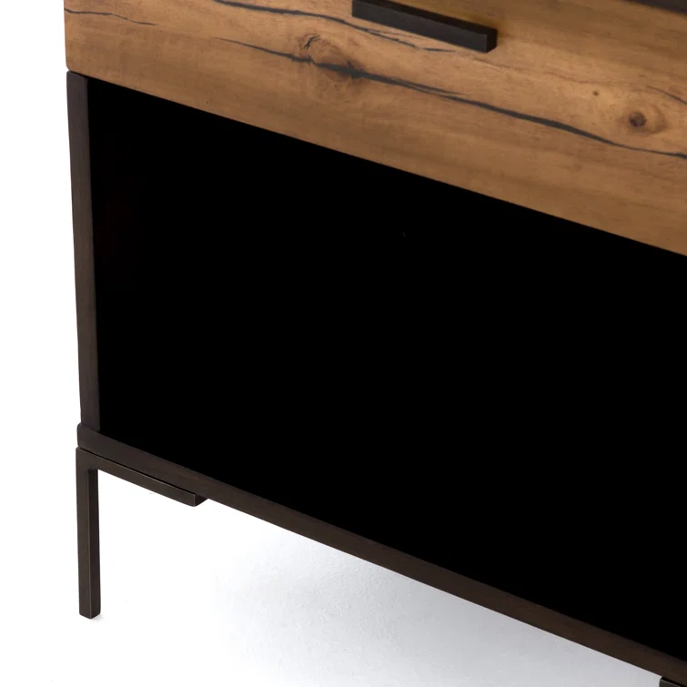Gray and Brown 1-Drawer Nightstand with Iron Legs