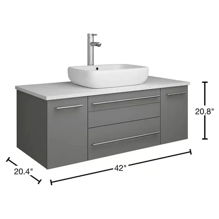 Lucera 42" Gray Wall Mount Vanity with Quartz Top and Vessel Sink