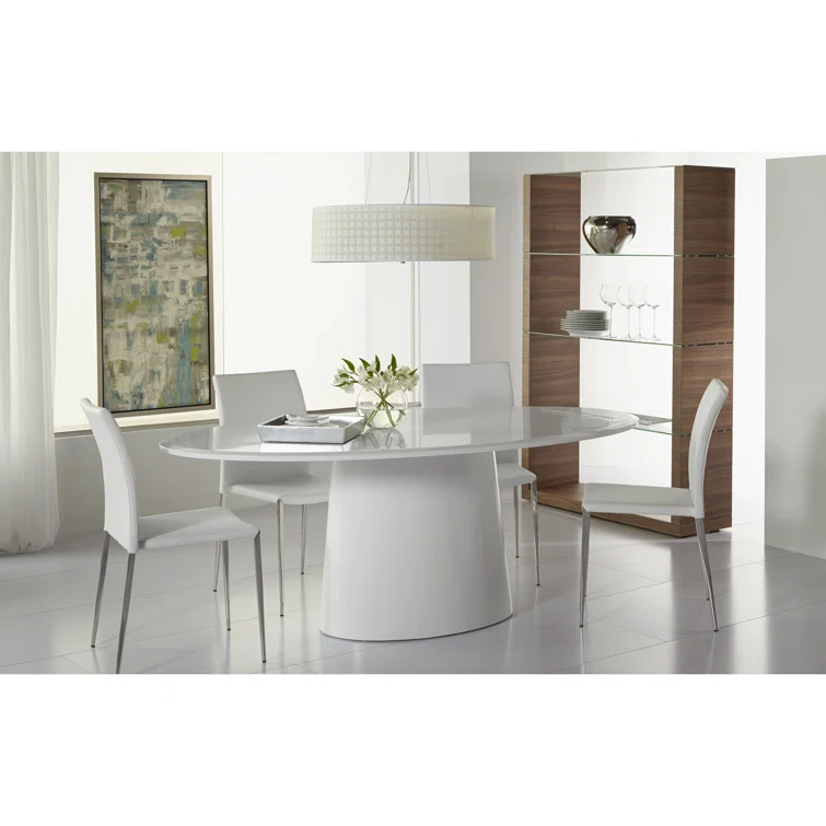 Contemporary Mid-Century 78'' Oval Wood Dining Table in Matte White