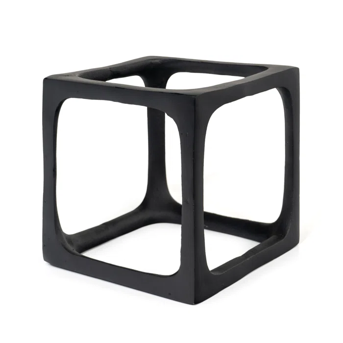 Black Cast Aluminum Geometric Cube Sculptures Set
