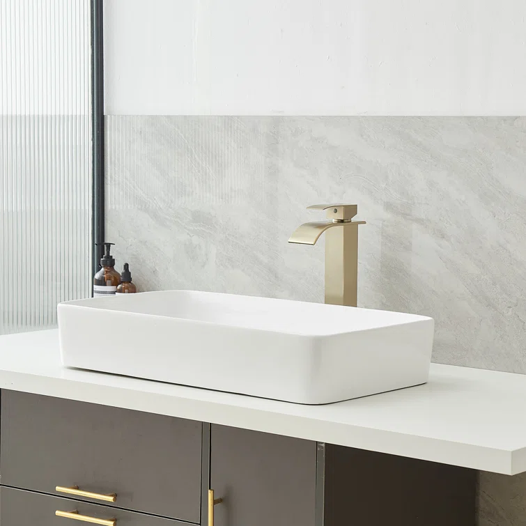 Brushed Gold Stainless Steel Single Handle Vessel Sink Faucet