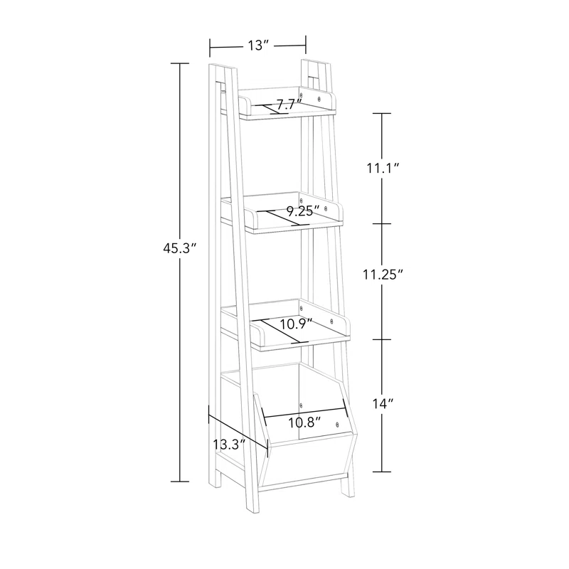 White and Olive Kids 4-Tier Ladder Shelf with Toy Organizer