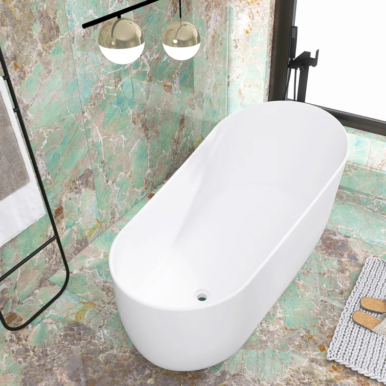 67'' Matte White Solid Surface Freestanding Soaking Bathtub