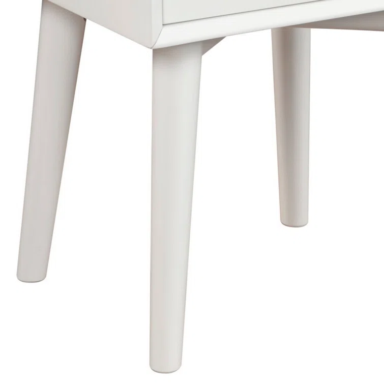 White Mid-Century Modern Solid Wood End Table with Storage