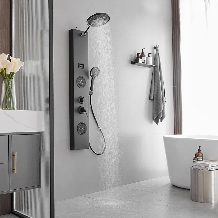 Matte Black 60.55'' Shower Panel with Adjustable Rainfall Shower Head