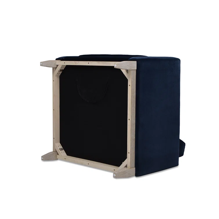 Knox Dark Navy Blue Velvet Armchair with Birch Legs