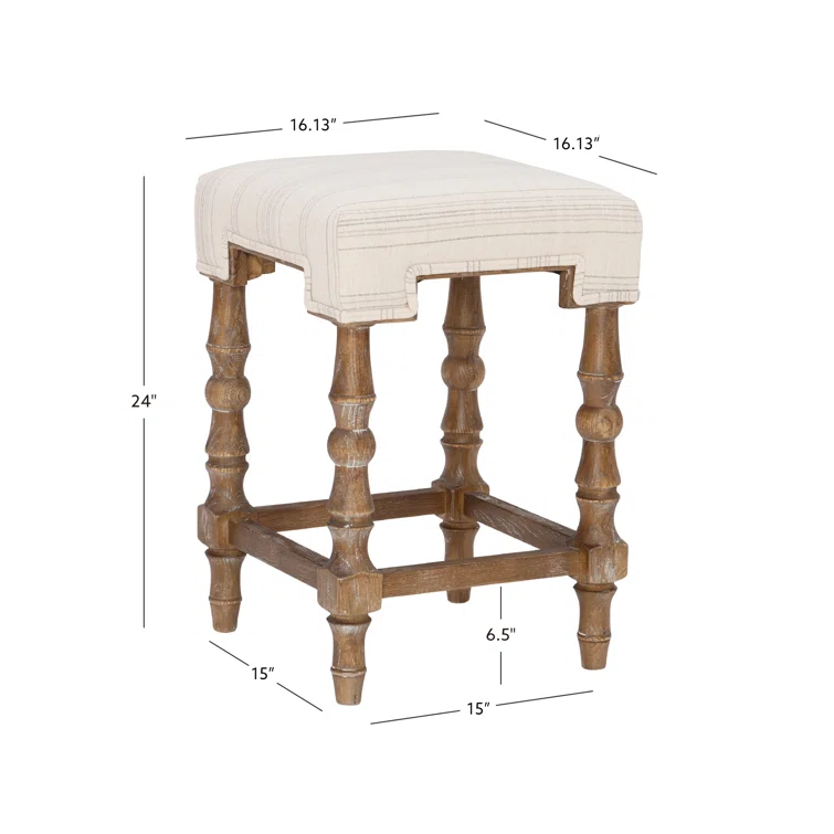 Shelly Striped 25.5" Brown Wooden Backless Counter Stool