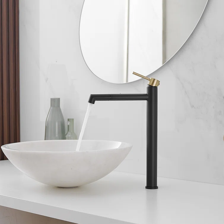 Matte Black and Gold Stainless Steel Single Handle Bathroom Faucet