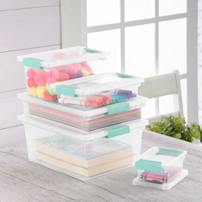 ClearView Stackable 5.7 Qt Plastic Storage Bin with Latching Lid - 6 Pack