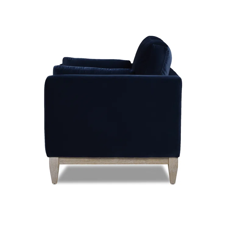 Knox Dark Navy Blue Velvet Armchair with Birch Legs