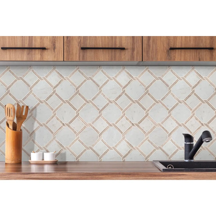 Marbella Lynx Polished White Marble Mosaic Tile Sheet