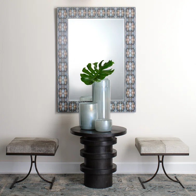 Rorschach Abstract Rectangular Wall Mirror in Indigo Blue