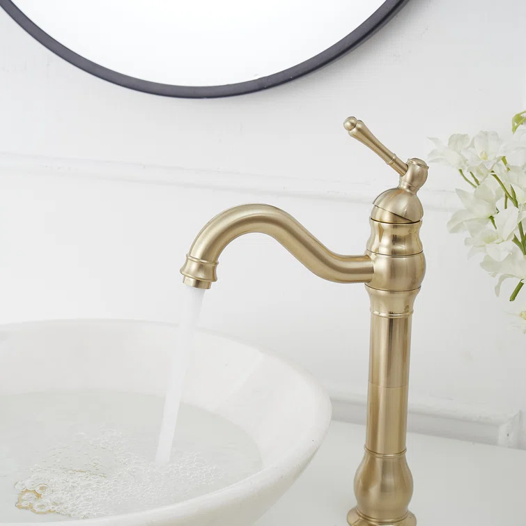 Brushed Gold Single Handle High-Arc Vessel Sink Faucet