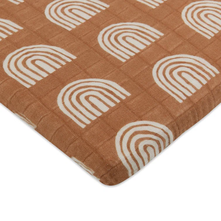 Terracotta Rainbow Organic Cotton Geometric Bassinet Sheet