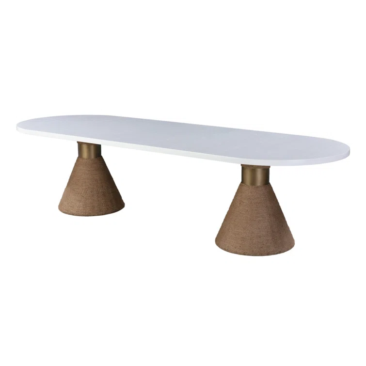 Contemporary Oval White and Brown Wood Dining Table
