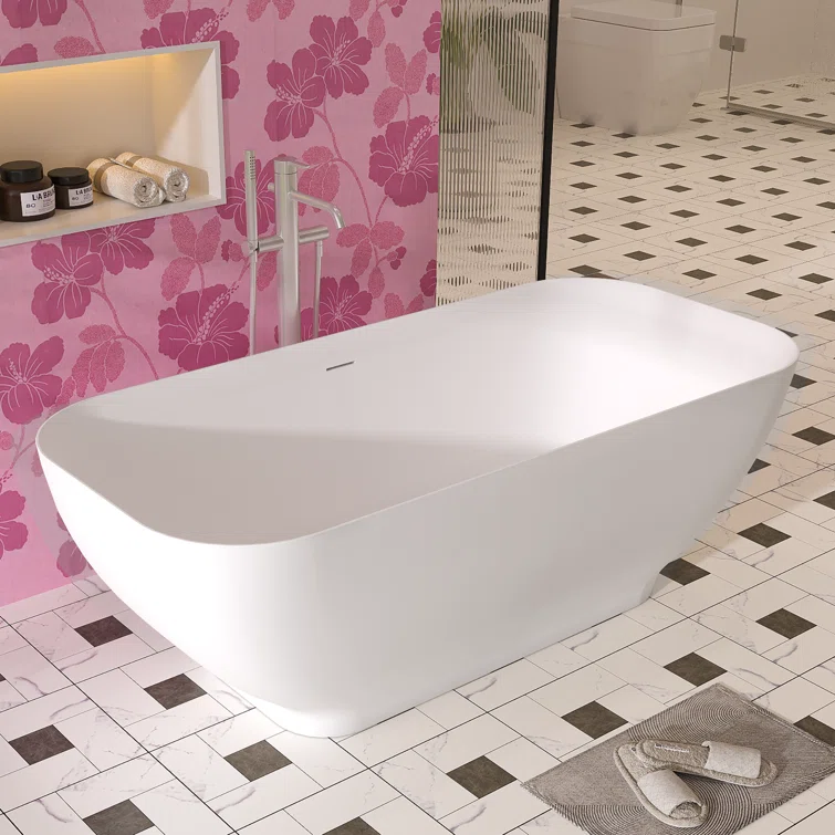 63'' White Acrylic Freestanding Soaking Bathtub