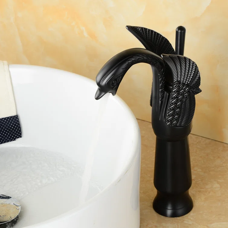 Matte Black Swan Shape Single Handle Vessel Sink Faucet