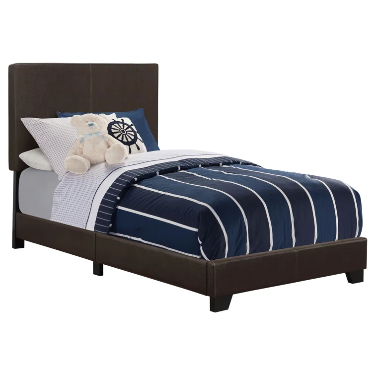 Brown Faux Leather Twin Upholstered Bed with Wood Frame