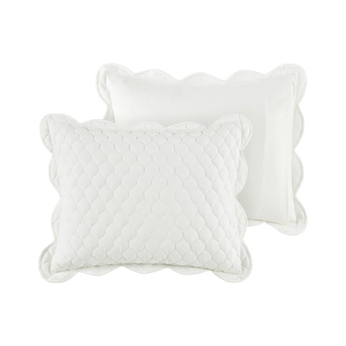 Ivory Full Microfiber Reversible Scalloped Quilt Set
