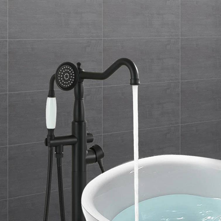 Matte Black Stainless Steel Freestanding Bathtub Faucet with Hand Shower
