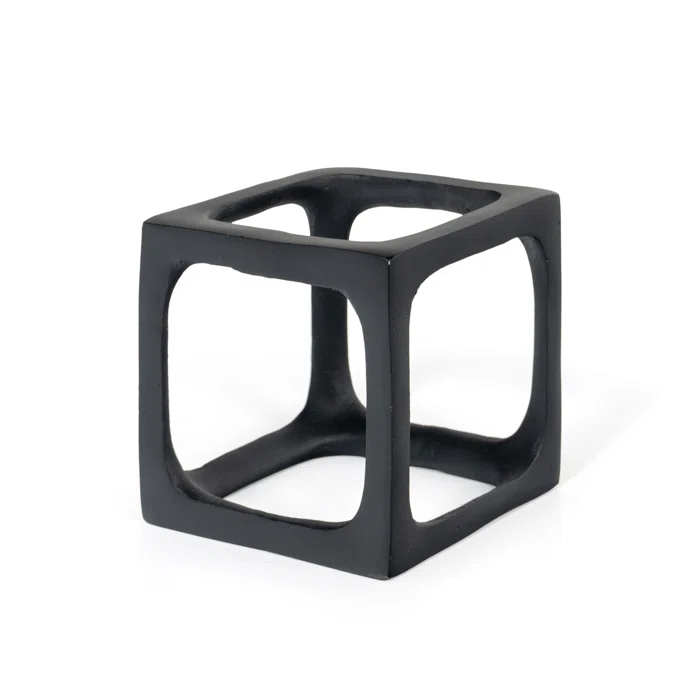 Black Cast Aluminum Geometric Cube Sculptures Set
