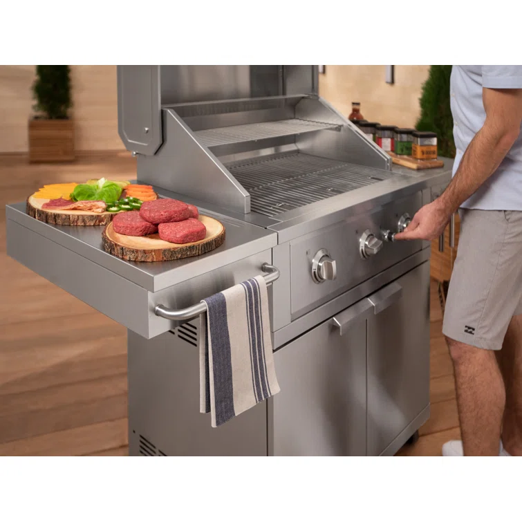 33-Inch Stainless Steel Natural Gas Grill Cart with Side Burner