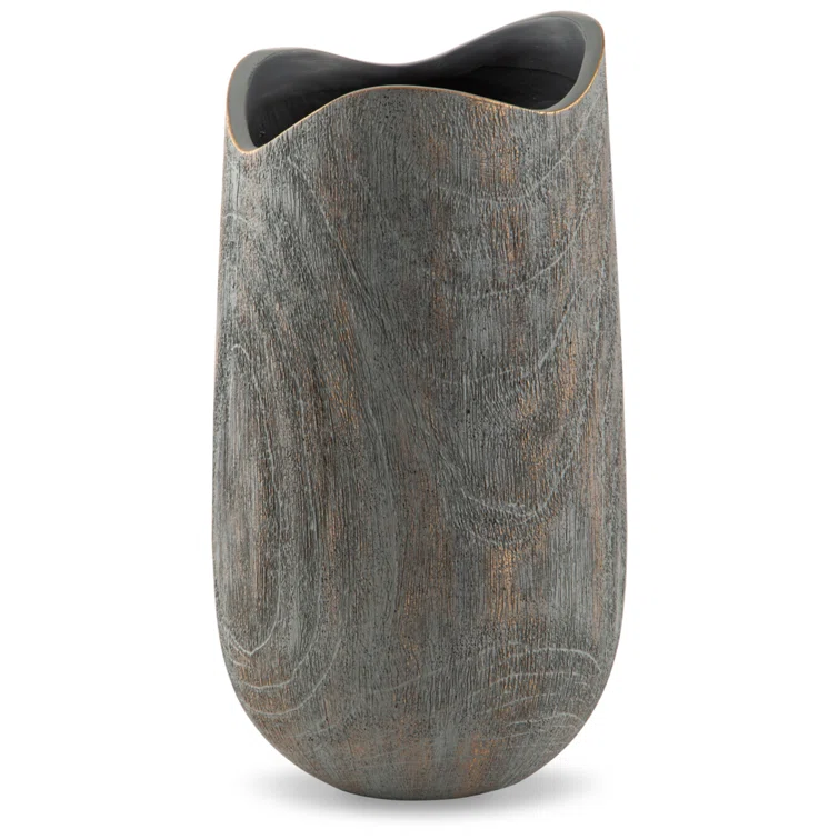 Antiqued Gray and Goldtone 13.98" Contemporary Resin Table Vase