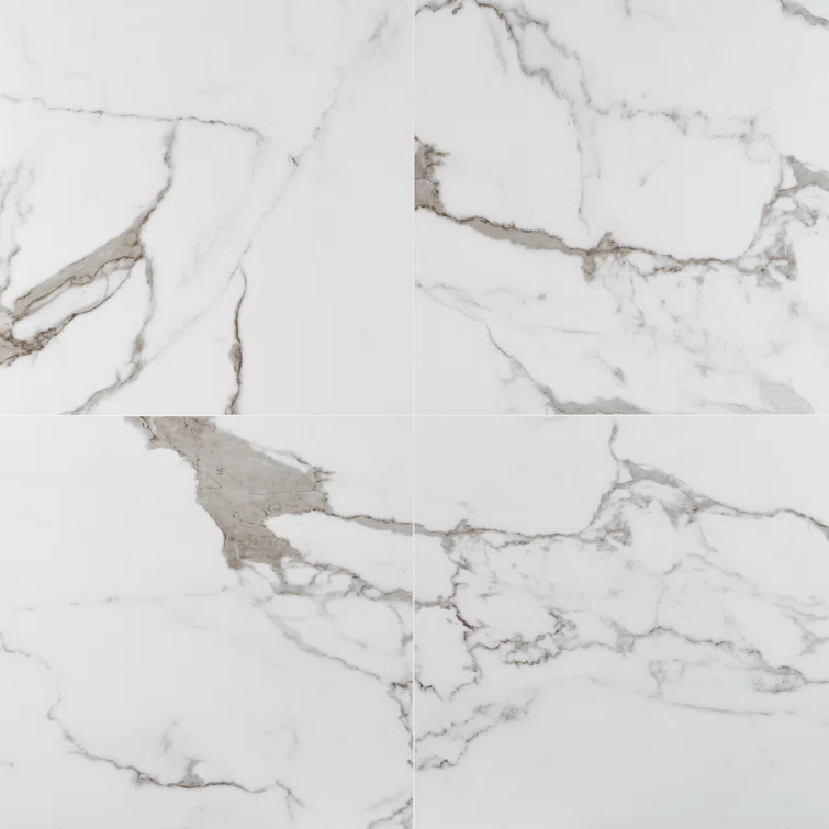 24" x 24" Polished White Porcelain Marble Look Tile