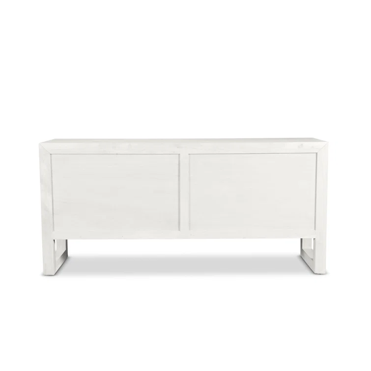 Whitewashed Acacia Wood Buffet with 4 Doors and 2 Shelves