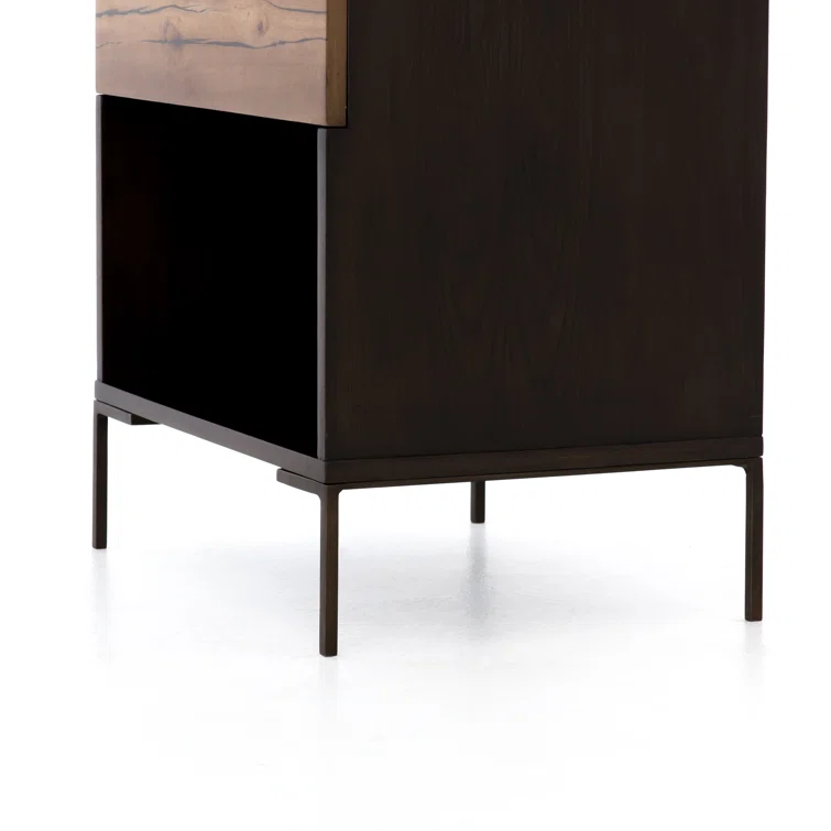 Gray and Brown 1-Drawer Nightstand with Iron Legs